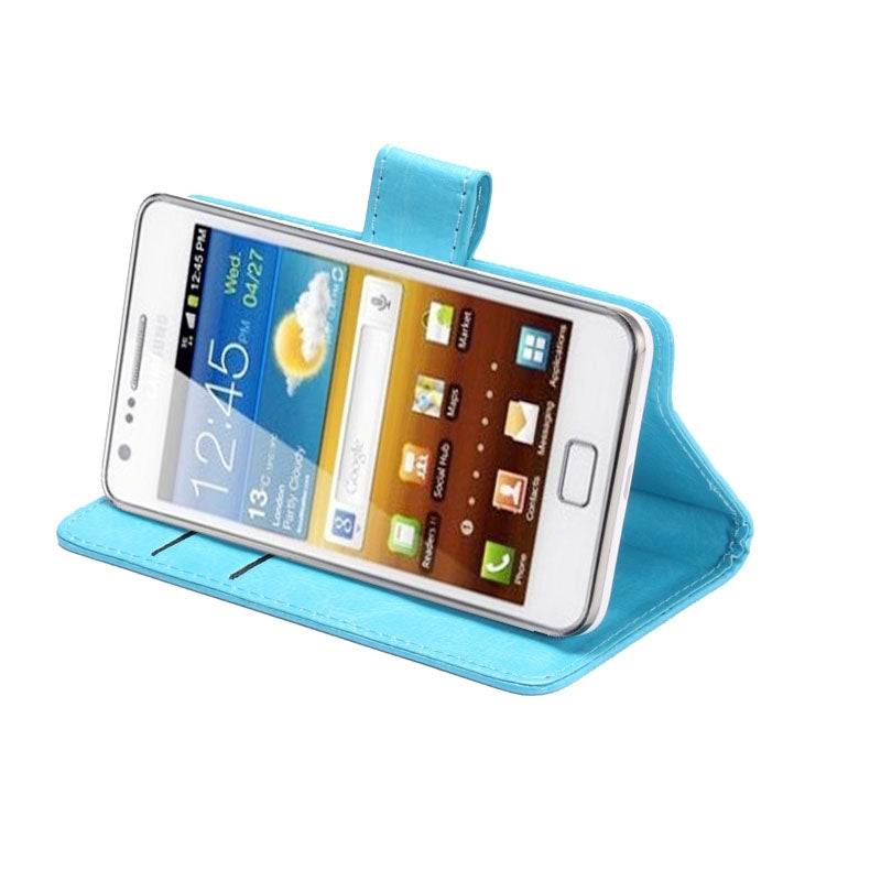 3.8-4.3 Inch Universal Crazy Horse Texture 360 Degree Rotating Carry Case with Holder & Card Slots for Galaxy SII / i9100 / iPhone 4 / 4s / 5 / 5c / 5s(Baby Blue)