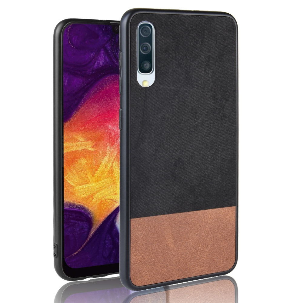 Shockproof Color Matching Denim PC + PU + TPU Case for Galaxy A70 (Black)