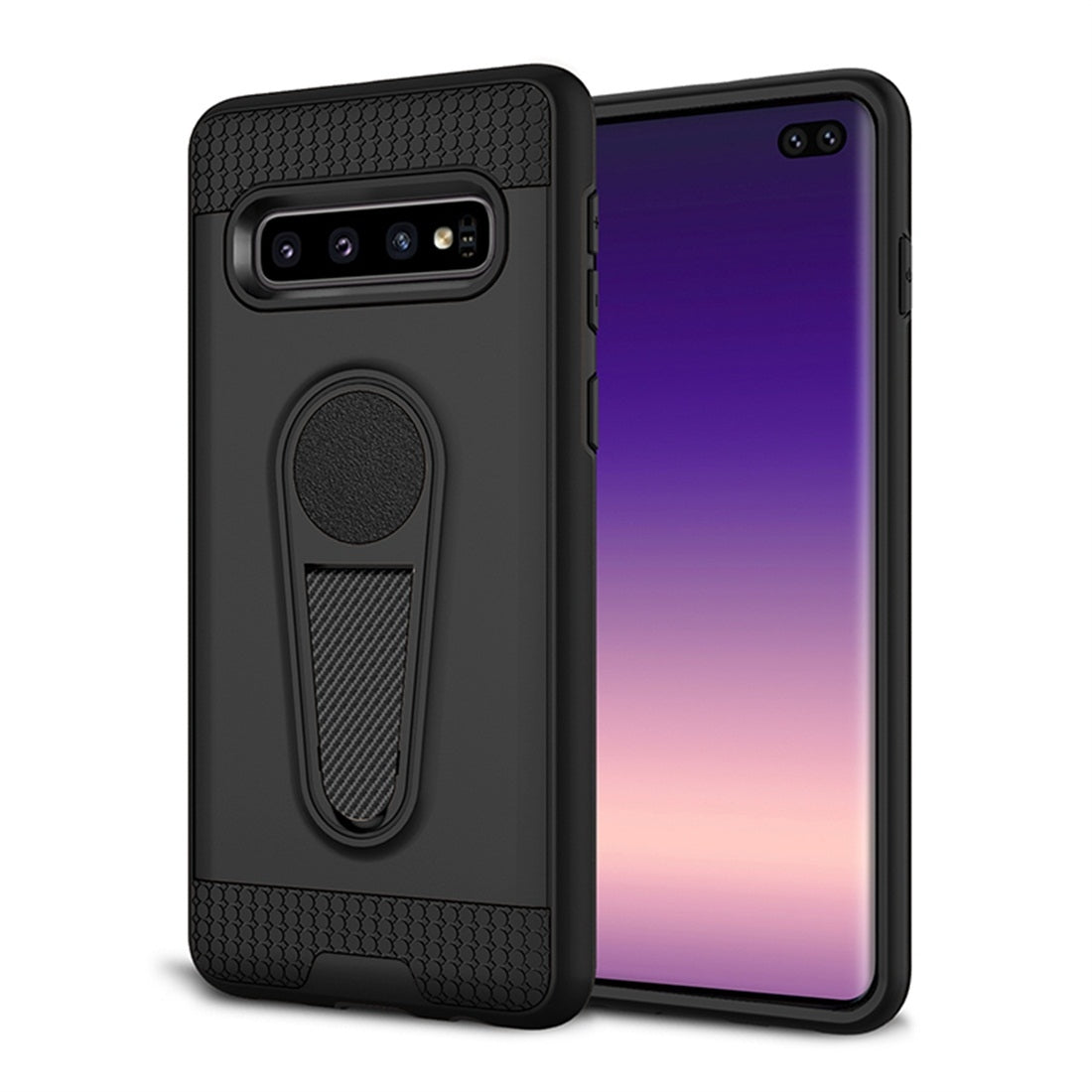 Shockproof Armor TPU + PC Protective Case for Galaxy S10 Plus, with Holder (Black)