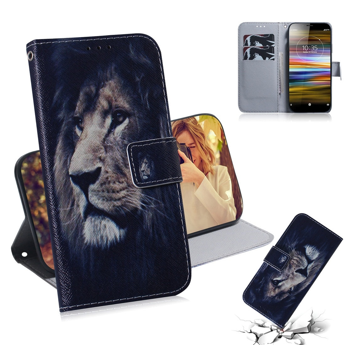 Lion Pattern Coloured Drawing Horizontal Flip Leather Case for Sony Xperia L3, with Holder & Card Slots & Wallet