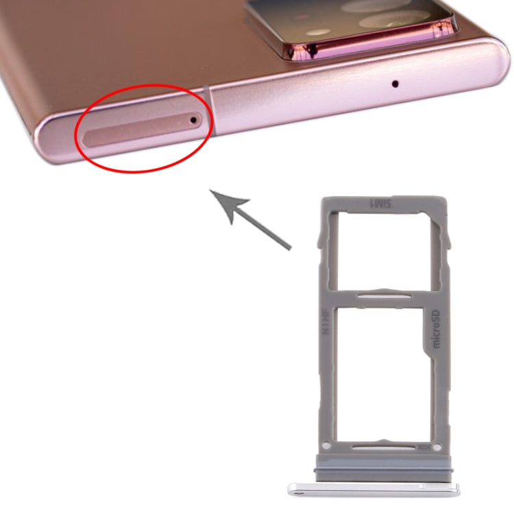 SIM Card Tray + Micro SD Card Tray for Samsung Galaxy Note20 Ultra (Silver)