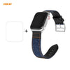 For Apple Watch Series 6/5/4/SE 44mm Hat-Prince ENKAY 2 in 1 Denim Texture PU Leather Watch Band + 3D Full Screen PET Curved Hot Bending HD Screen Protector Film(Dark Blue)