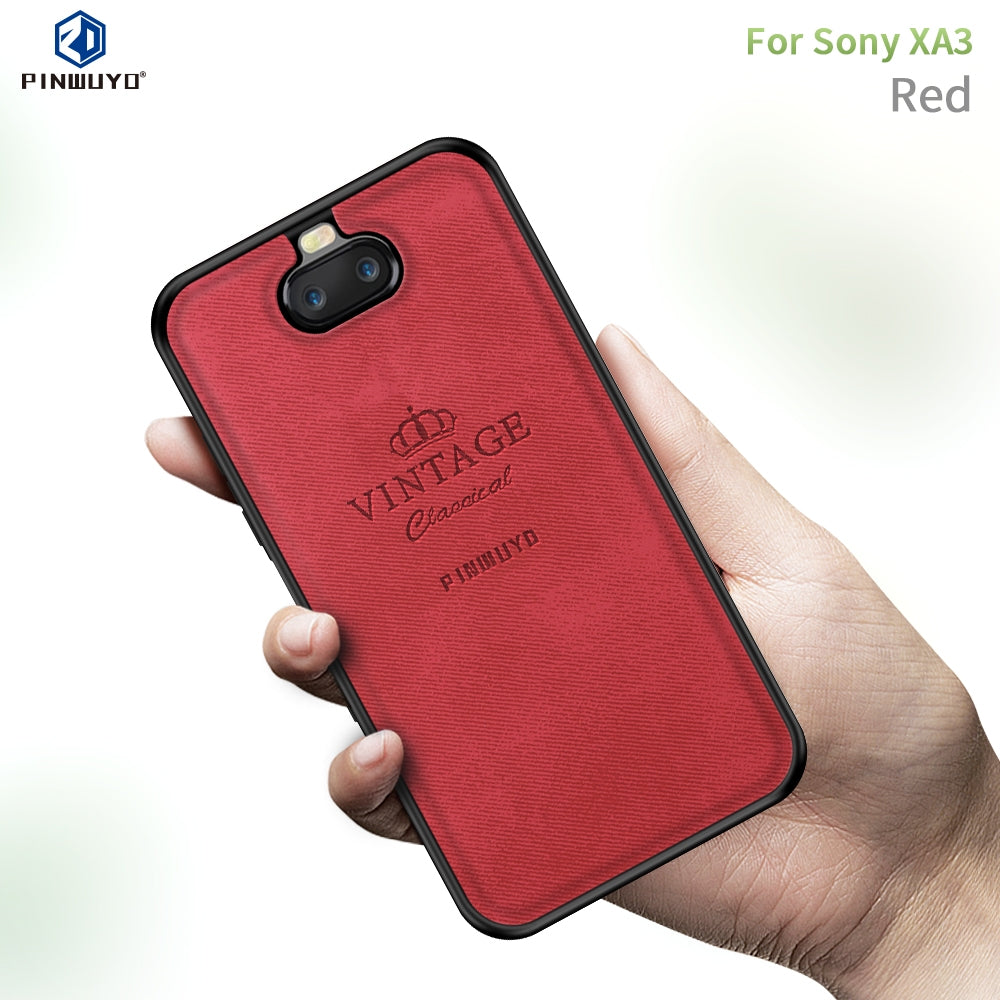 PINWUYO Shockproof Waterproof Full Coverage TPU + PU Cloth+Anti-shock Cotton Protective Case for Sony Xperia 10 / Xperia XA3(Red)
