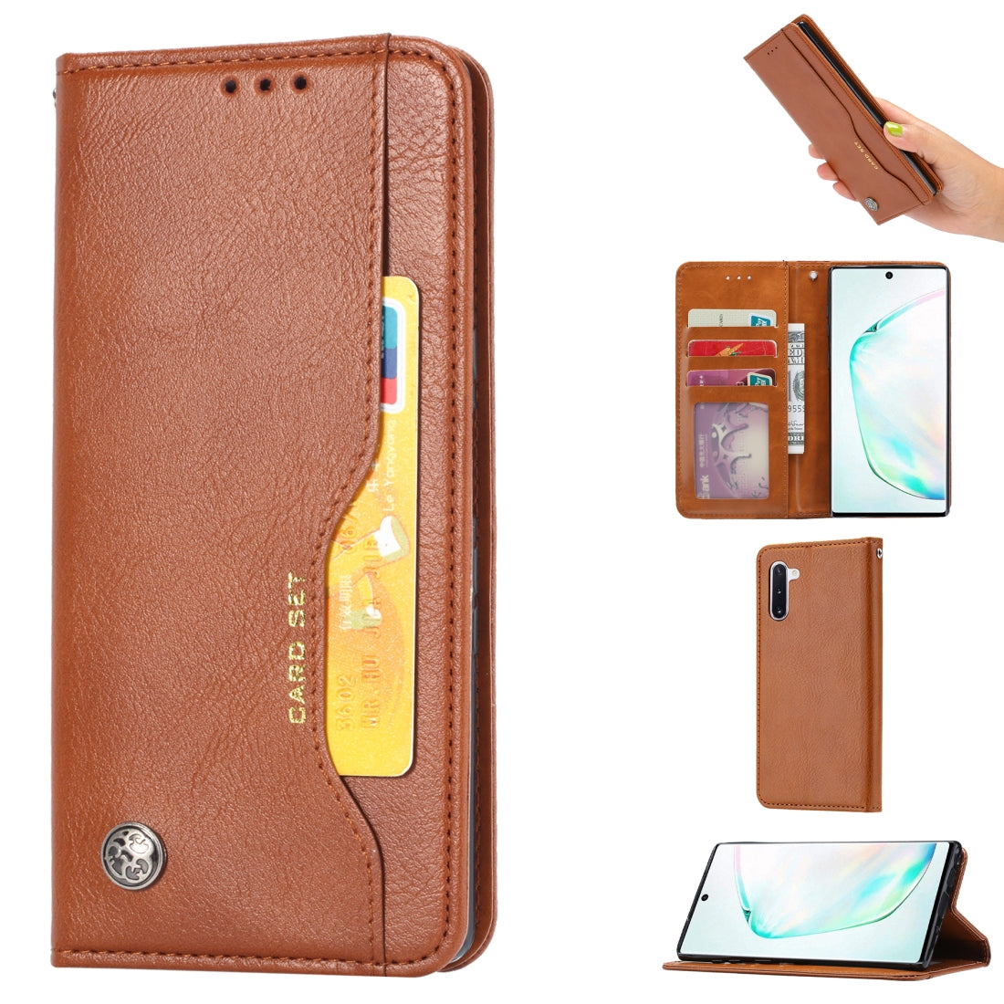 Knead Skin Texture Horizontal Flip Leather Case for Galaxy Note10, with Photo Frame & Holder & Card Slots & Wallet(Brown)
