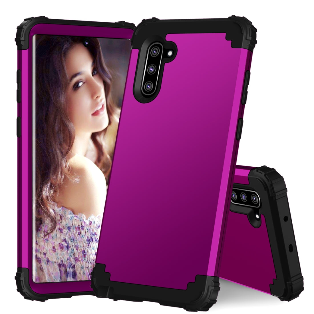 PC+ Silicone Three-piece Anti-drop Protection Case for Galaxy Note10(Dark purple)
