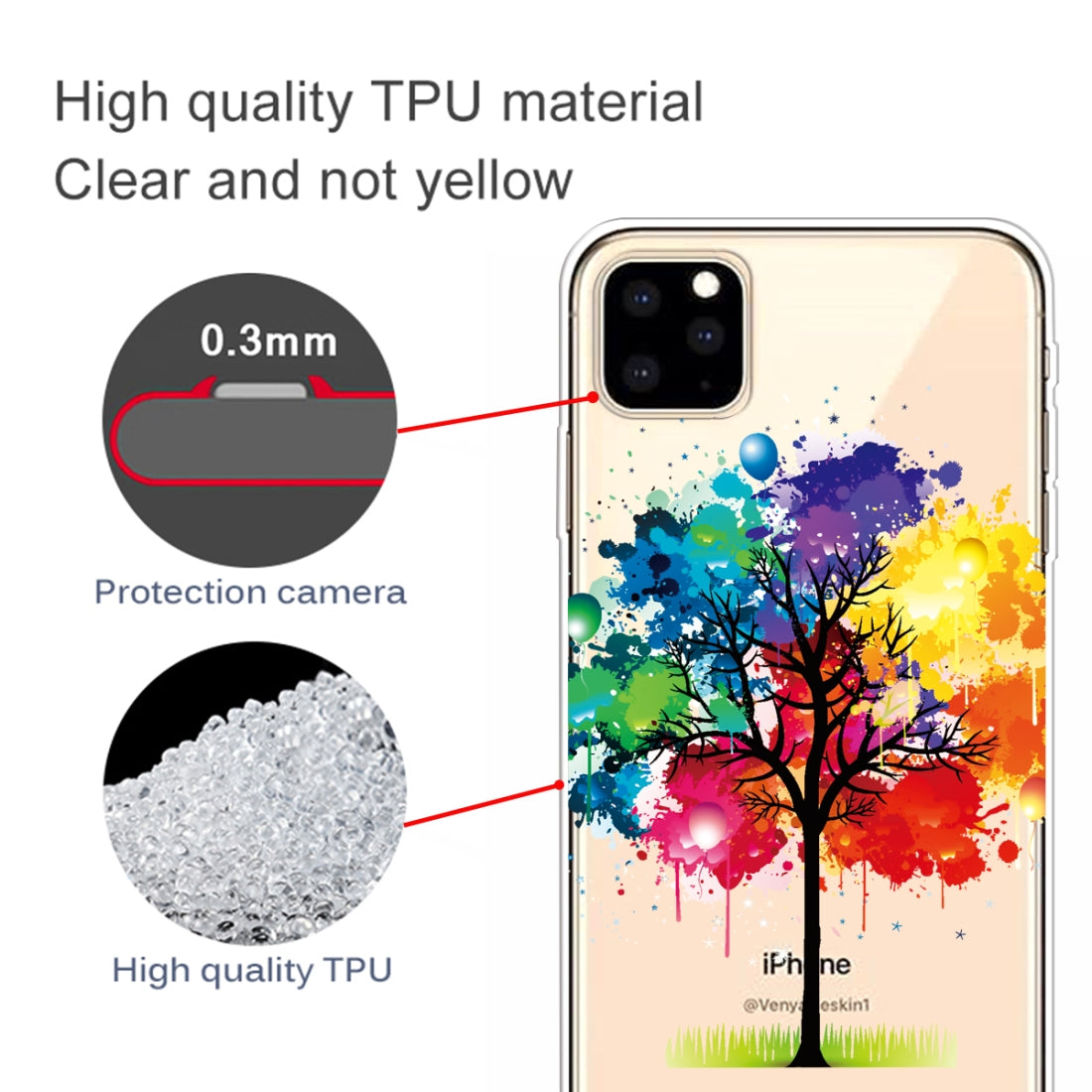 Pattern Printing Soft TPU Cell Phone Cover Case for iPhone 11(Painting tree)