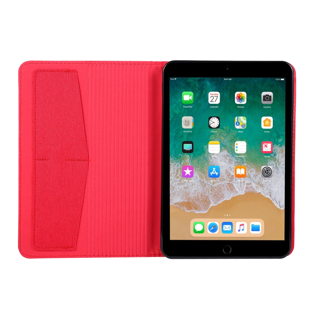 For iPad Mini 4 / 3 / 2 / 1 Cloth Teature Horizontal Flip PU Leather Case with with Holder & Card Slots(Red)
