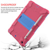 For iPad 10.2  Shockproof Two-Color Silicone Protection Case with Holder & Pen Slot(Hot Pink+Blue)