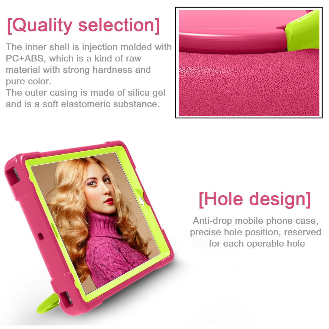 For iPad Air/Air2/Pro9.7 EVA + PC Flat Protective Shell with 360 ° Rotating Bracket(Rose Red+Grass Green)