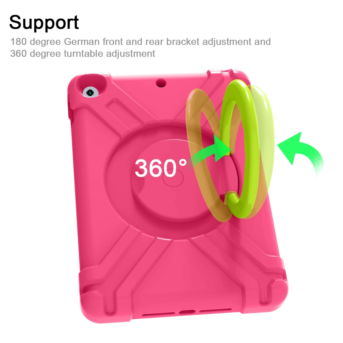 For iPad 10.2  EVA + PC Flat Protective Shell with 360 ° Rotating Bracket(Rose Red+Grass Green)