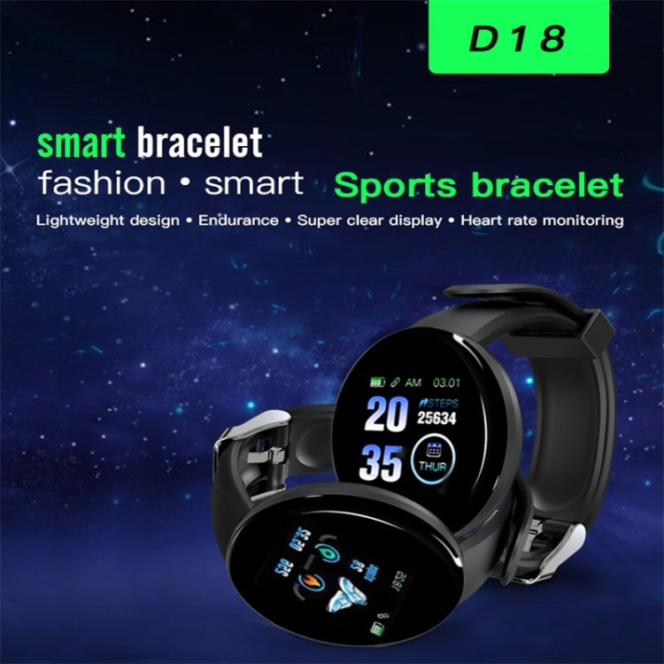 D18 1.3inch TFT Color Screen Smart Watch IP65 Waterproof,Support Call Reminder /Heart Rate Monitoring/Blood Pressure Monitoring/Sleep Monitoring(Black)