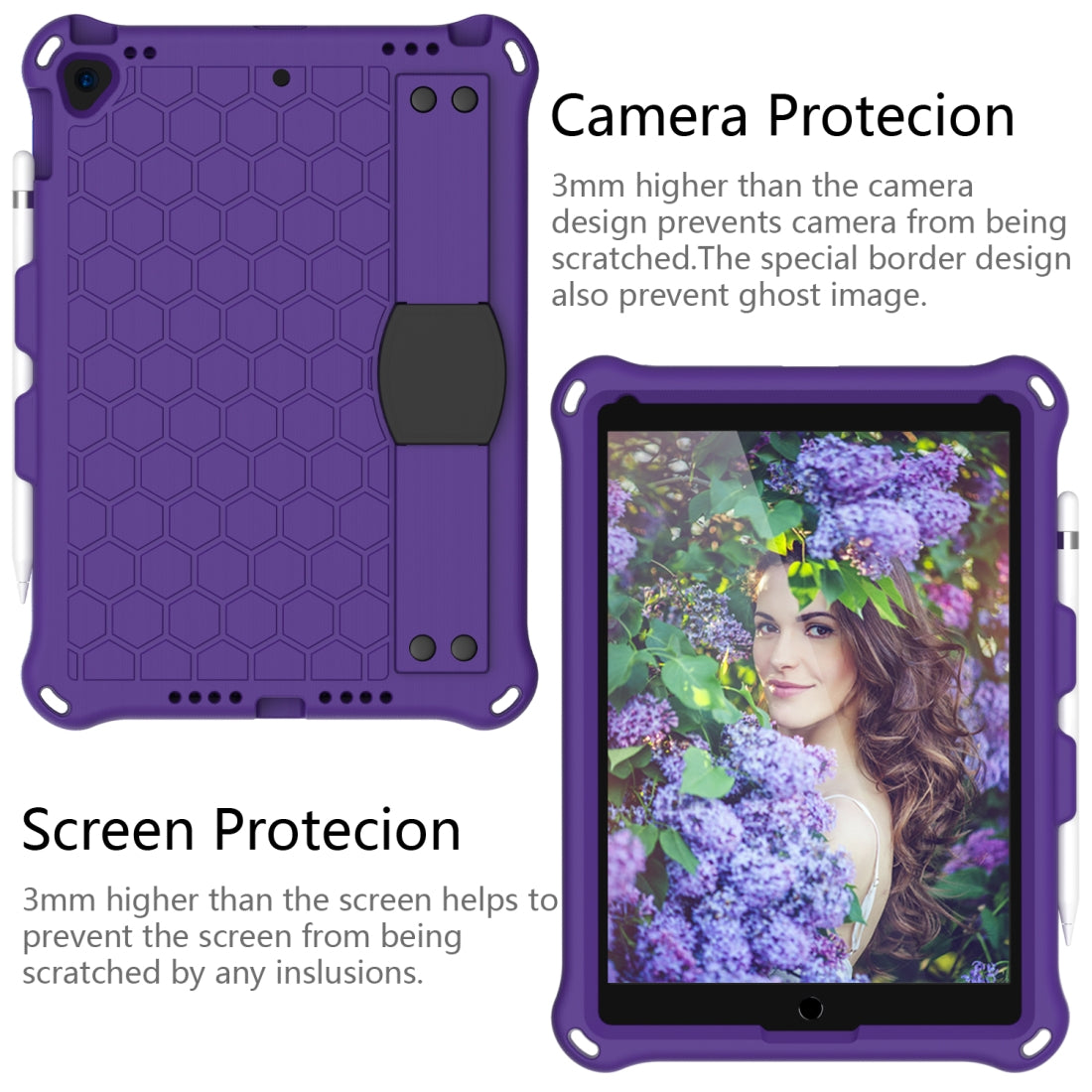 For    iPad Pro 10.5 Honeycomb Design EVA + PC Four Corner Anti Falling Flat Protective Shell With Straps(Purple+Black)