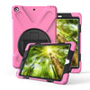 For iPad 10.2 ?2019?360 Degree Rotation PC + Silicone Protective Case with Holder & Hand-strap(Pink)