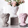 3 PCS  Retro Cement Head Flower Pot Greek Goddess Statue Vase Crafts Decoration(Sky Blue)