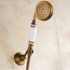 Antique Brass Wall Mounted Bathroom Tub Faucet Dual Ceramics Handles Telephone Style Hand Shower, Specification:Telephone Shower + Fixed Seat