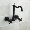 Wall-mounted Bathroom All Bronze Cold Hot Water Ancient Wall Faucet(Black ancient)