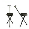 Outdoor Portable Folding Middle and Old Aged Chair Cane Chair with Bench(Black with LED Light)
