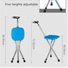 Outdoor Portable Folding Middle and Old Aged Chair Cane Chair with Bench(Bue with LED Light)
