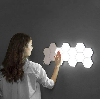 Touch-sensitive Honeycomb Quantum Lamp Assembly Combination Background Aisle Wall Lamp, Color:3pcs White Light Including Power Sup