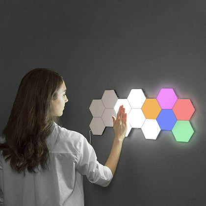 Touch-sensitive Honeycomb Quantum Lamp Assembly Combination Background Aisle Wall Lamp, Color:5pcs(Red, Green, Blue, Yellow and Pi