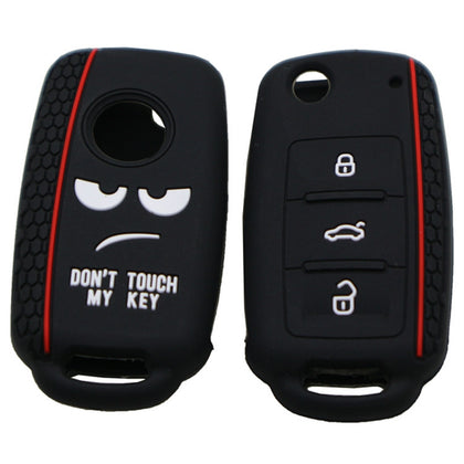 Do not Touch My Key Style Silicone Car Key Cover for Volkswagen Jetta Polo Passat Skoda Tiguan Golf(Black)