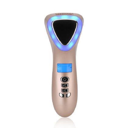 Ultrasonic Cryotherapy LED Hot Cold Hammer Facial Lifting Vibration Massager Face Body Spa Home Beauty Instrument(Champagne)
