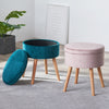 Modern Flannel Solid Wood Stool Thickened Small Stool Living Room Storage Stool(Light Pink)