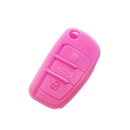 2 PCS Car Key Cover Silicone Flip Key Remote Holder Case Cover for Audi Q3 A3 A1(Pink)