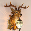 Small Retro Deer Lamps Antlers LED Wall Light Fixtures Living Room Bedroom Bedside Lamp(Natural)