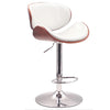 Modern Bar Stool Adjustable Height Swivel Walnut Bentwood PU Leather Chair Cafe Bar Stool(Long Pole White)