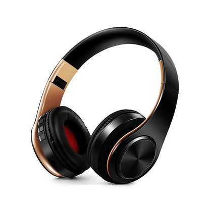 HIFI Stereo Wireless Bluetooth Headphone for Xiaomi iPhone Sumsamg Tablet, with Mic, Support SD Card & FM(Golden black)