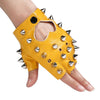 Children Punk Rivet Faux Leather Glove Kids DS Dancing Rock and Roll Jazz Half Finger Glove(Yellow)