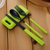 3 in 1 ABS Folding Dinnerware Cutlery Fork Chopsticks Set with Storage Box Outdoor Camping Hiking Traveling Tableware Set(Green )