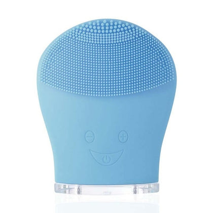 Electric Silicone Facial Cleansing Brush Sonic Vibration Massage USB Rechargeable Smart Ultrasonic Face Cleaner Beauty Tool(Blue)