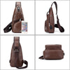 Waterproof Leisure PU Leather Single Shoulder Bag Men Chest Bag with USB Charging Port and Headphone Hole(Dark Brown)