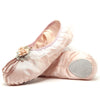 Crystal Satin Flower Decoration Dance Shoes Soft Sole Ballet Shoes Practice Dance Shoes For Children, Size: 30(Flesh Pink with Flower)