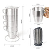 4-In-1 304 Stainless Steel Coffee Cup Set Double Water Cup Outdoor Camping Tableware(Square Handle)