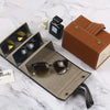 Multifunctional Jewelry Glasses Storage Box Small Grain PU Leather Handmade Glasses Case,Model: L6400 (Brown)