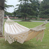 200x150cm Double Outdoor Camping Tassel Canvas Hammock with Stick(White )