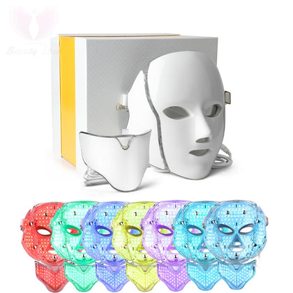 7 Color LED Facial Neck Mask Micro-current LED Photon Mask Remove Wrinkle Acne Skin Rejuvenation Face Beauty Machine(EU Plug)