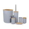 6 In 1 Toothbrush Holder Kit Toiletries Bamboo Wood Bathroom Trash Can Bathroom Set(Gray)