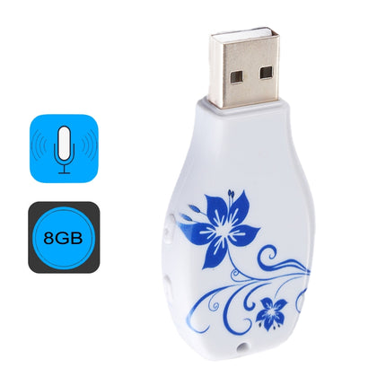 Simple Blue and White Porcelain Pattern Portable Audio Voice Recorder USB Drive, 8GB, Support Music Playback