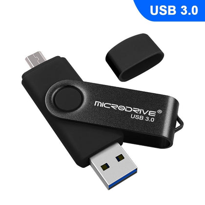 MicroDrive 16GB USB 3.0 Android Phone & Computer Dual-use Rotary Metal U Disk (Black)