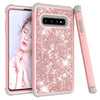 Glitter Contrast Color Silicone + PC Shockproof Case for Galaxy S10+ (Rose Gold+Grey)