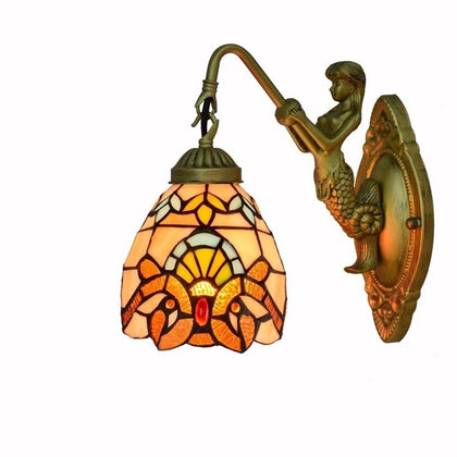 YWXLight Balcony Retro Stained Glass Living Room Dining Room Bedroom Bar Clubhouse Aisle Baroque Wall Lamp (US Plug)